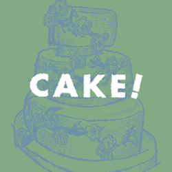 Cake! logo with illustrated background.